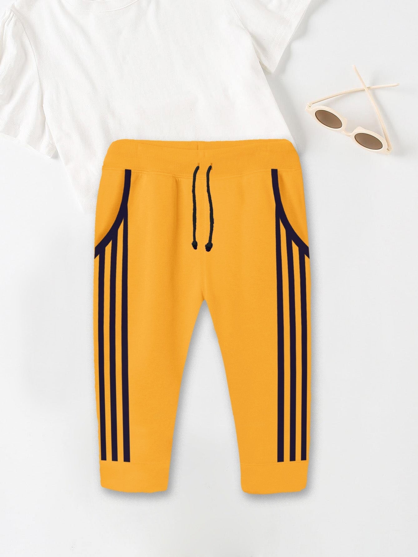 Summer Jersey Terry Slim Fit Short For Kids-Yellow with Navy Stripes-BR13222