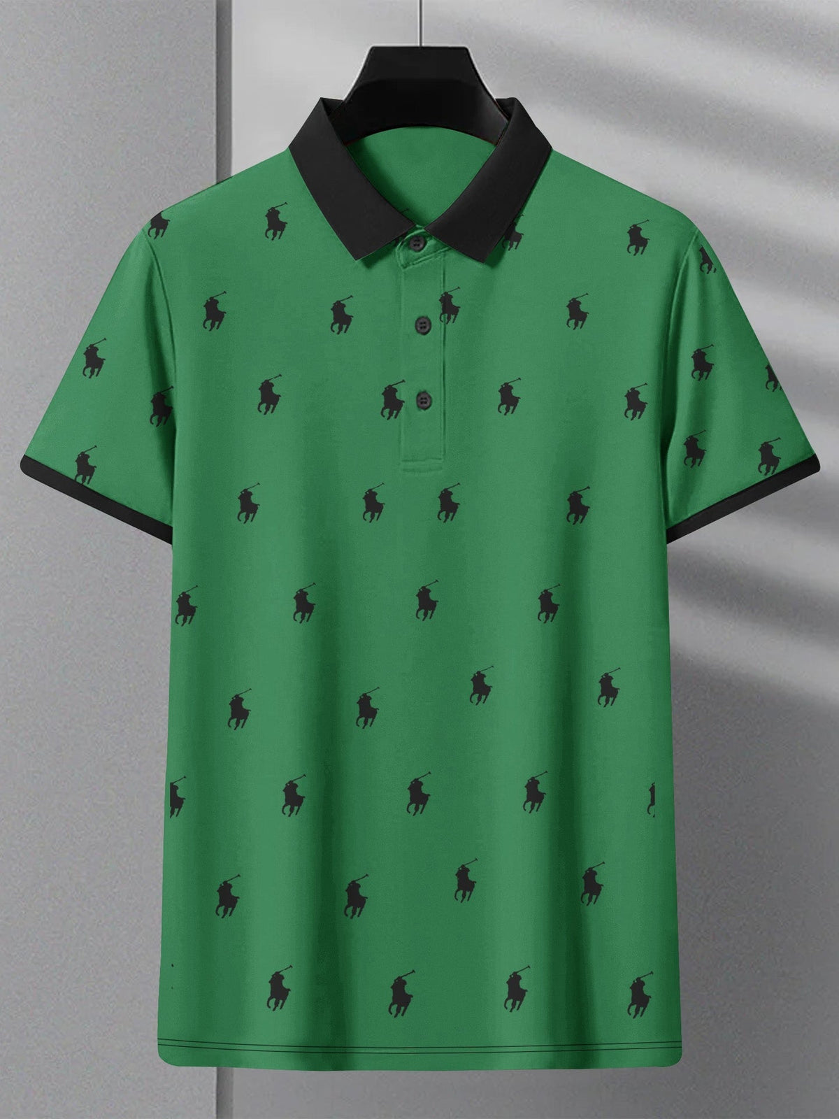 PRL Summer Polo Shirt For Men-Green with Allover Print-BE679/BR12932