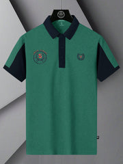LV Summer Polo Shirt For Men-Dark Cyan Green Melange & Dark Navy-w