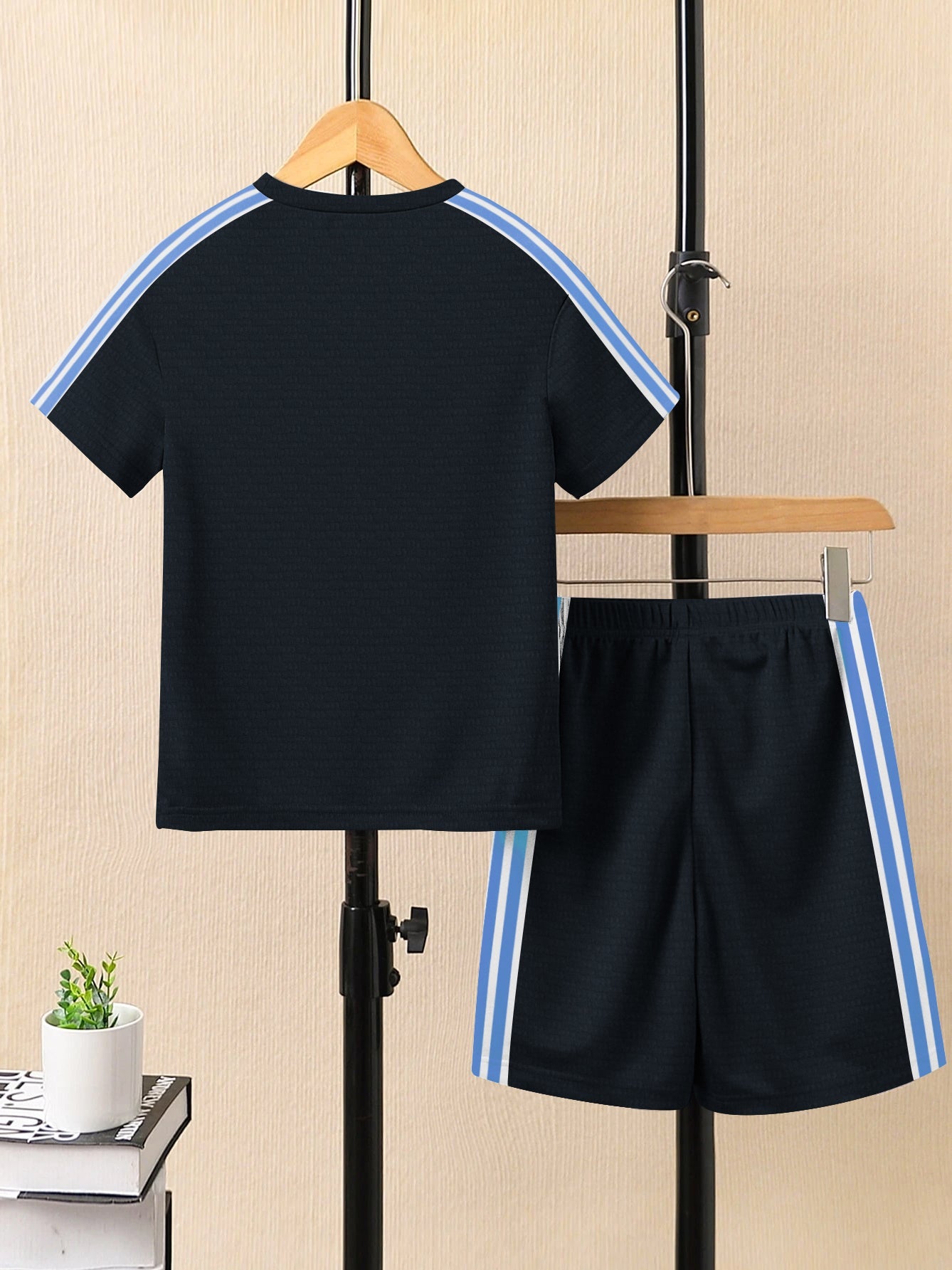 Summer T Shirt & Short Suit For Kids-Navy with Sky & Navy, White  Stripe-BE3306/BR15744