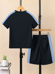 Summer T Shirt & Short Suit For Kids-Navy with Sky & Navy, White  Stripe-BE3306/BR15744