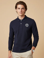 Stylish Long Sleeve P.Q Polo For Men-Dark Navy-LVS10