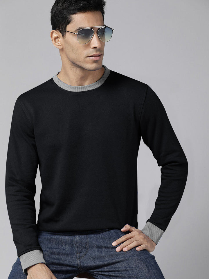 TNF Fleece Funky Style Sweatshirt For Men-Black with Grey-BE2395