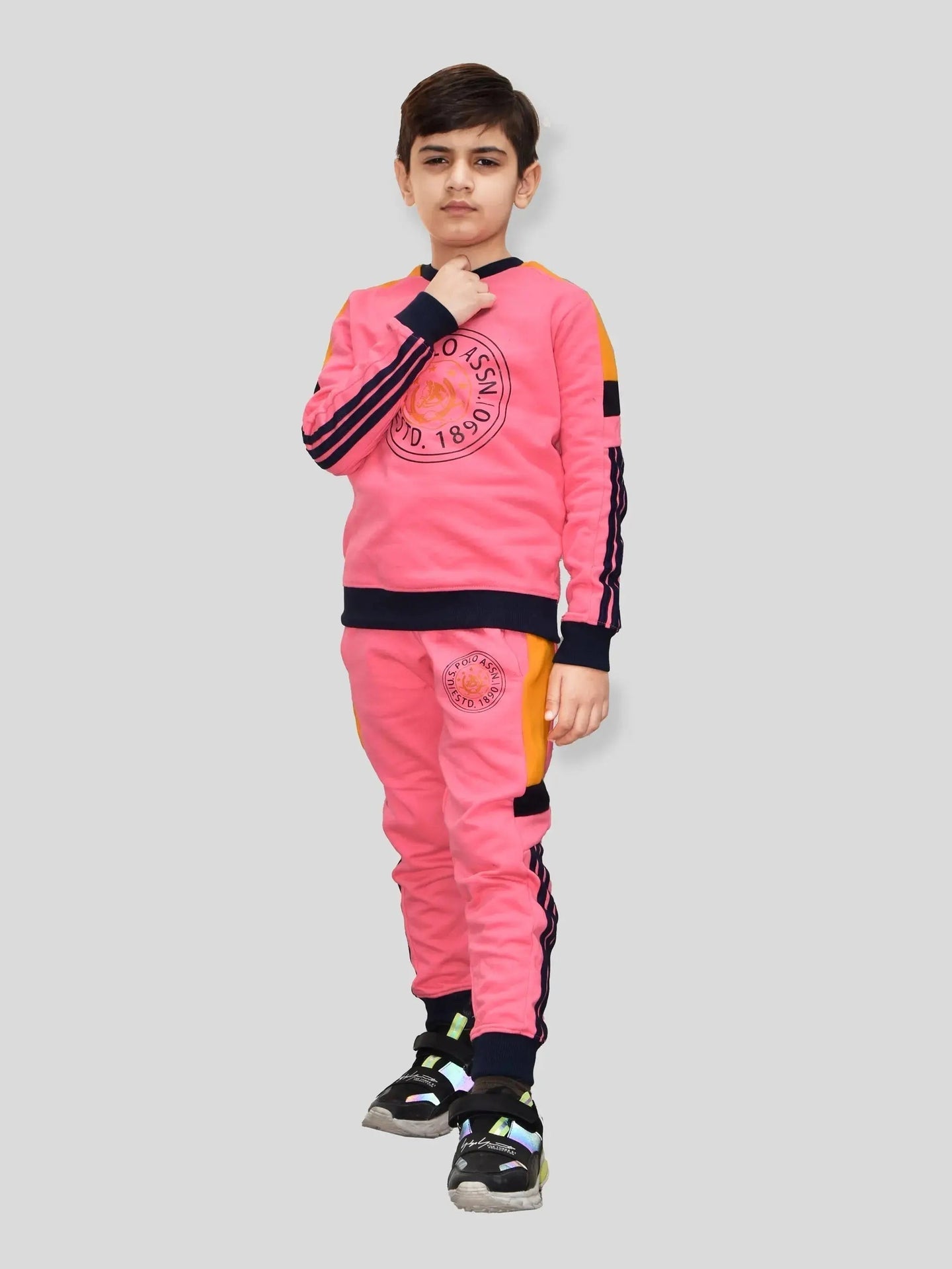 U.S Polo Assn Fleece Tracksuit For Kids-Pink-BE92/BR911
