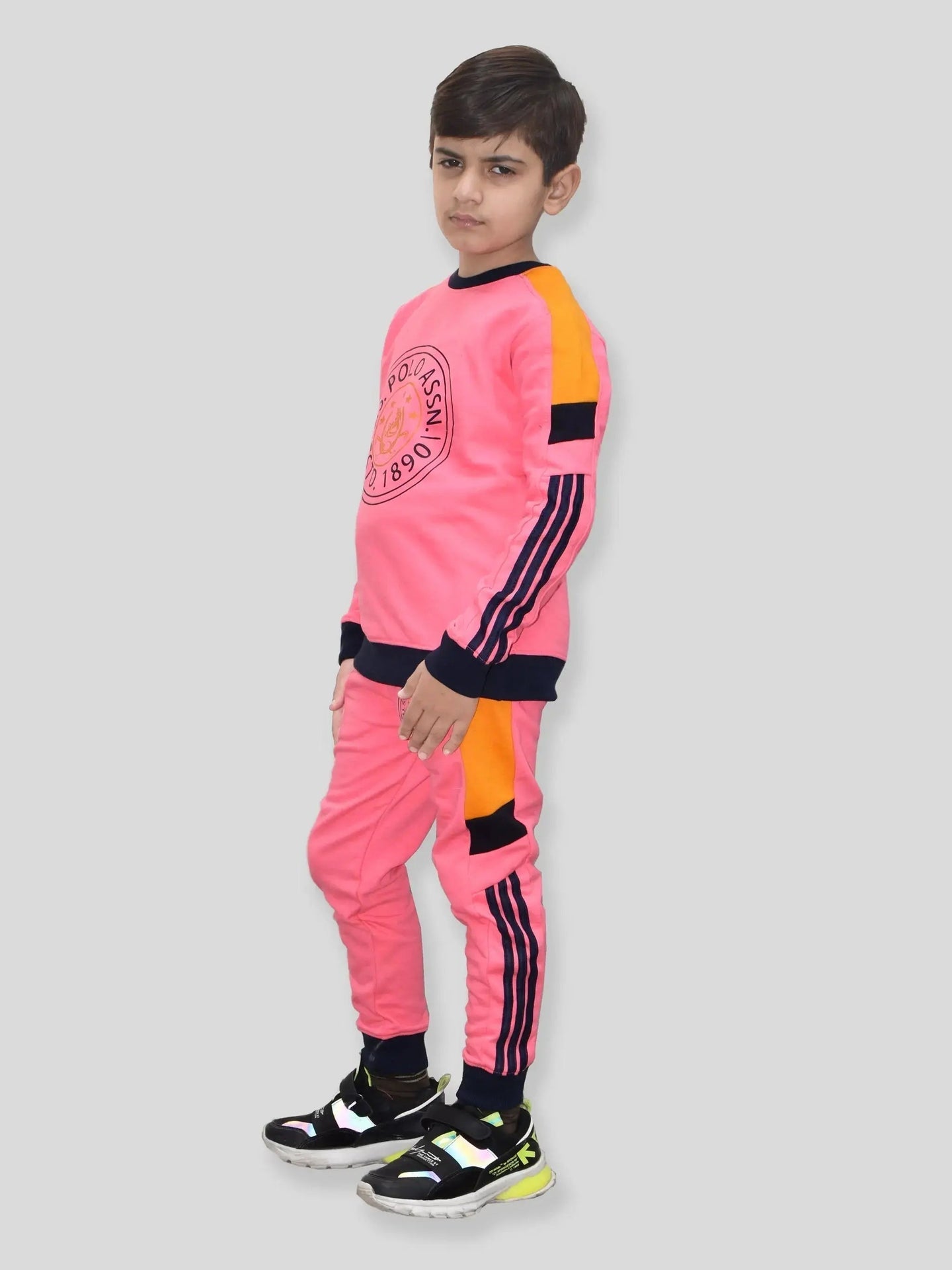 U.S Polo Assn Fleece Tracksuit For Kids-Pink-BE92/BR911