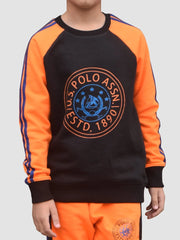 U.S Polo.Assn Fleece Tracksuit For Kids-Black & Orange-BE99/BR916