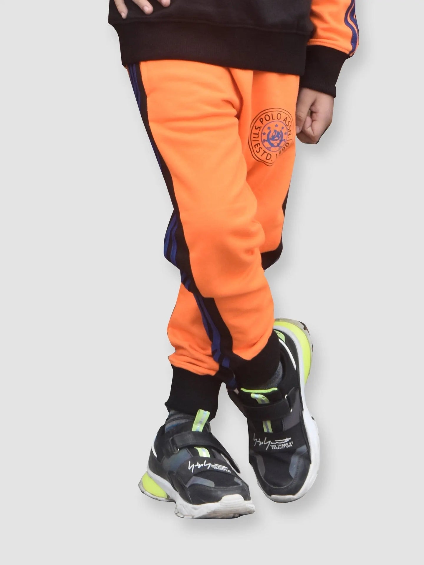 U.S Polo.Assn Fleece Tracksuit For Kids-Black & Orange-BE99/BR916