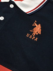 U.S Polo Assn. Summer Polo Shirt For Men-Navy with Coral Orange & White Panel-BE782/BR13029