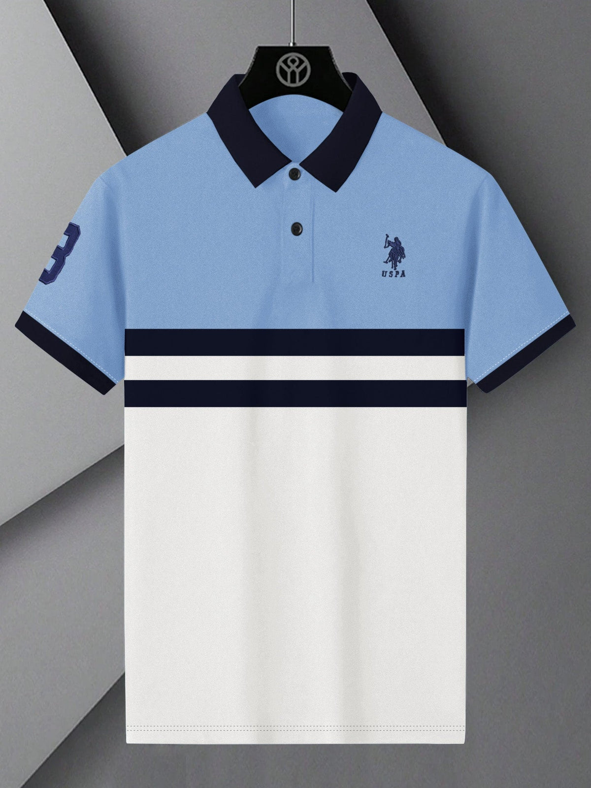 U.S Polo Assn. Summer Polo Shirt For Men-Sky with Navy & White Panel-BE882/BR13120