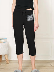 NYC Polo Fleece Gathering Bottom Capri For Ladies-Black-SP2002