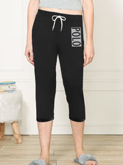 NYC Polo Fleece Gathering Bottom Capri For Ladies-Black-SP1999