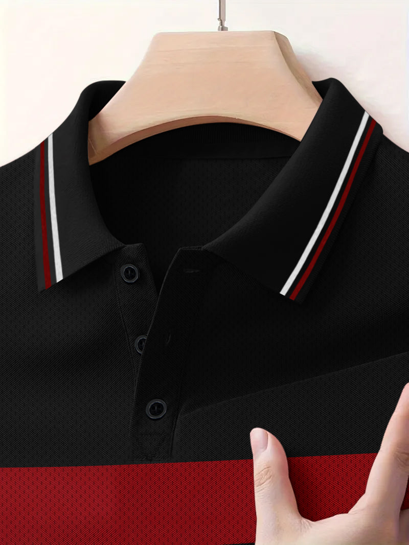 LV Summer Dry Fit Polo Shirt For Men-Black with Grey & Red Panels-BE1345/BR13587