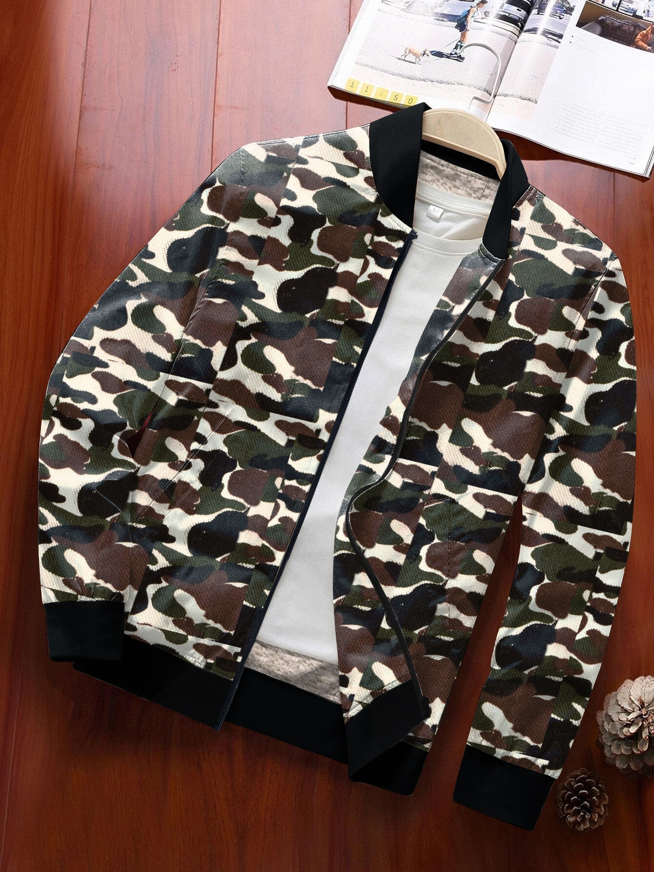 Louis Vicaci Fur Zipper Bomber Jacket For Men-Camouflage-RT1494