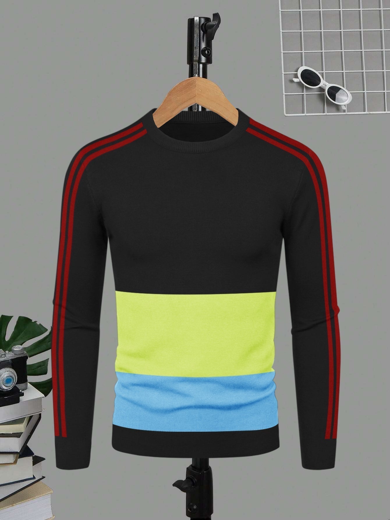 Next Fleece Crew Neck Sweatshirt For Men-Black With Panels-SP179