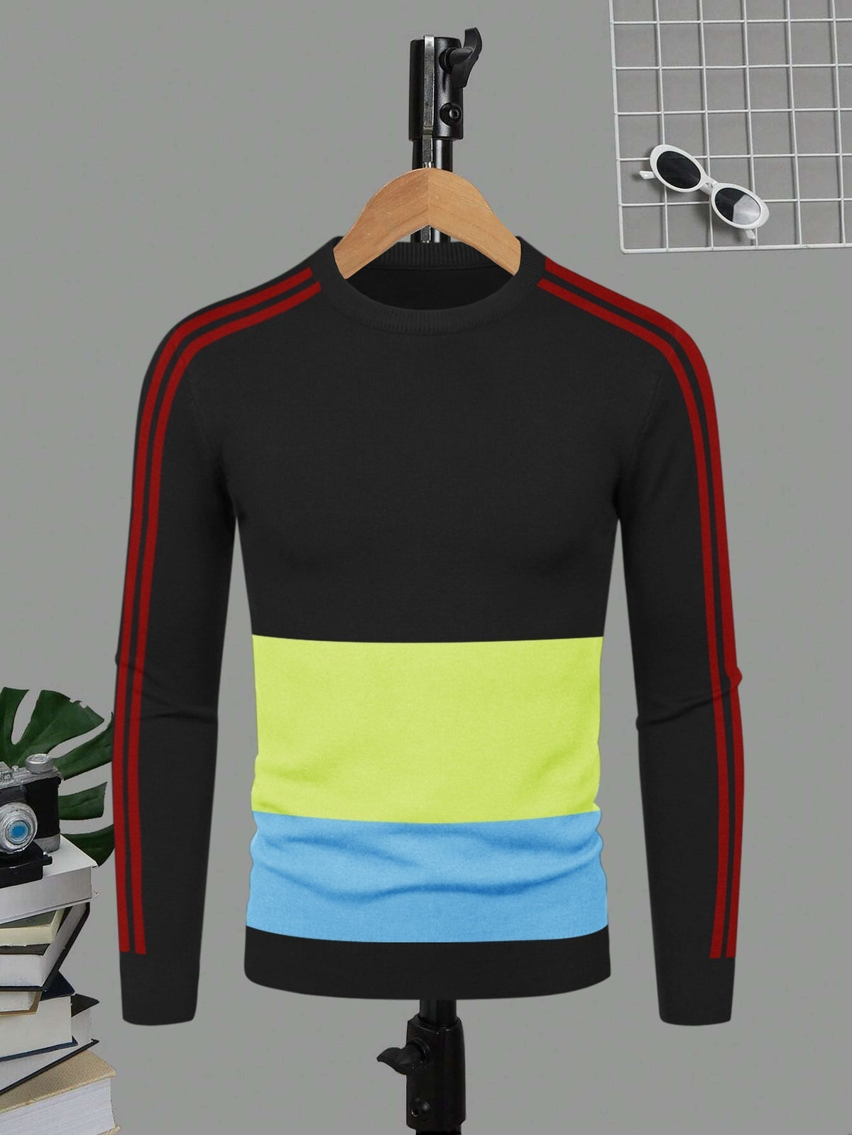 Next Fleece Crew Neck Sweatshirt For Men-Black With Panels-SP179