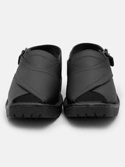Men's Double Stitch Design Peshawari Chappal-Black-BE1157/BR13406