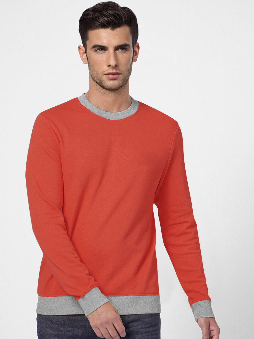 Upgrade Fashion Terry Fleece Funky Style Sweatshirt For Men-Coral Orange with Grey-BE2397