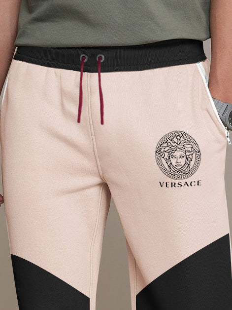 VERSACE Terry Fleece Jogger Sweatpant For Men-Peach with Black Panel-BE2711