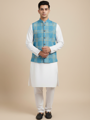 Men’s Premium Checkered Tweed Waistcoat Blue-WC03