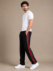 Stylish Regular Fit Summer Trouser For Men-Black With Red Stripers-A04