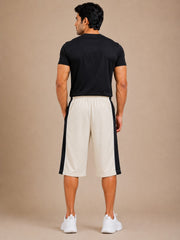 Stylish Knee Length Short For Men-Cream With Navy Stripe-A13
