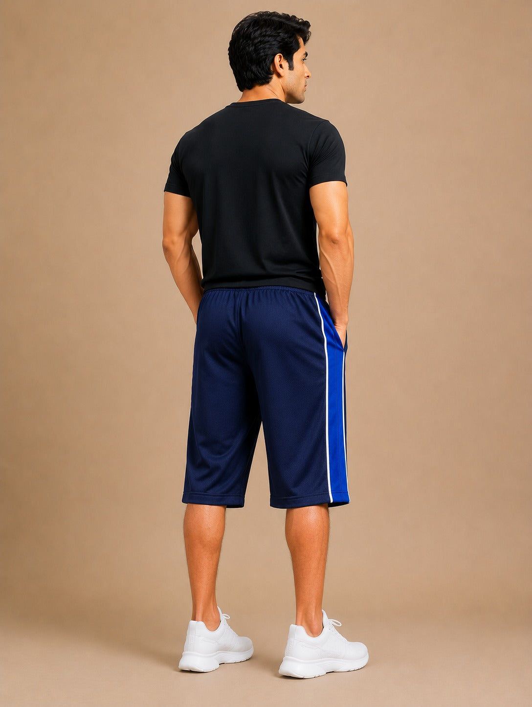 Stylish Knee Length Short For Men-Blue With Royal Blue Stripe-A19