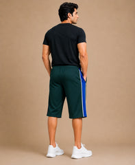 Stylish Knee Length Short For Men-Green With Navy Stripe-A17