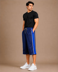 Stylish Knee Length Short For Men-Blue With Royal Blue Stripe-A19