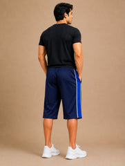 Stylish Knee Length Short For Men-Blue With Royal Blue Stripe-A19