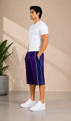 Stylish Knee Length Short For Men- Purple With Navy Stripe-A16