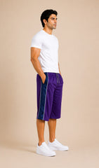 Stylish Knee Length Short For Men- Purple With Navy Stripe-A16