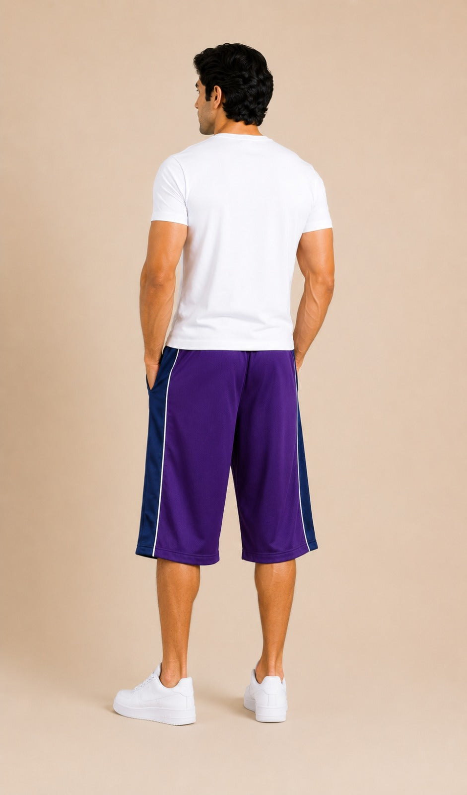 Stylish Knee Length Short For Men- Purple With Navy Stripe-A16