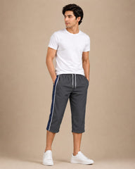 Stylish Knee Length Short For Men-Slate Gray With Navy Stripe-A18