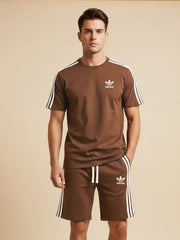 ADS Summer Fashion T-Shirt & Lounge Short Suit For Men-Brown-BE3264/BR15694