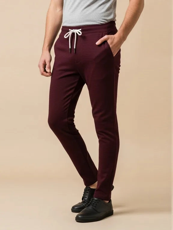 Louis Vicaci Slim Fit Lycra Trouser Pent For Men-Dark Maroon With Lining-RT1927