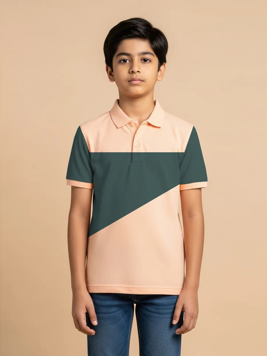 NXT Summer P.Q Polo Shirt For Kids-Baby Pink with Dark Bond Blue-SP1679