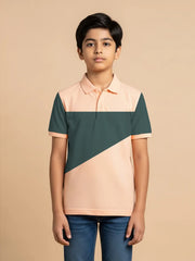 NXT Summer P.Q Polo Shirt For Kids-Baby Pink with Dark Bond Blue-SP1679