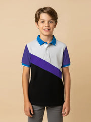 Champion Single Jersey Polo Shirt For Kids-Black with Purple & White-SP1682/RT2404