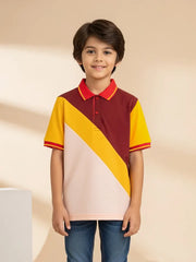 Champion Single Jersey Polo Shirt For Kids-Peach with Yellow & Red-SP1702/RT2412