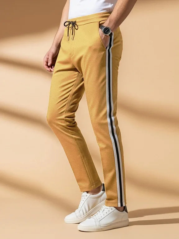 Louis Vicaci Slim Fit Active Wear Trouser For Men-Yellow lining with Black & White Stripes-SP2672/RT2533