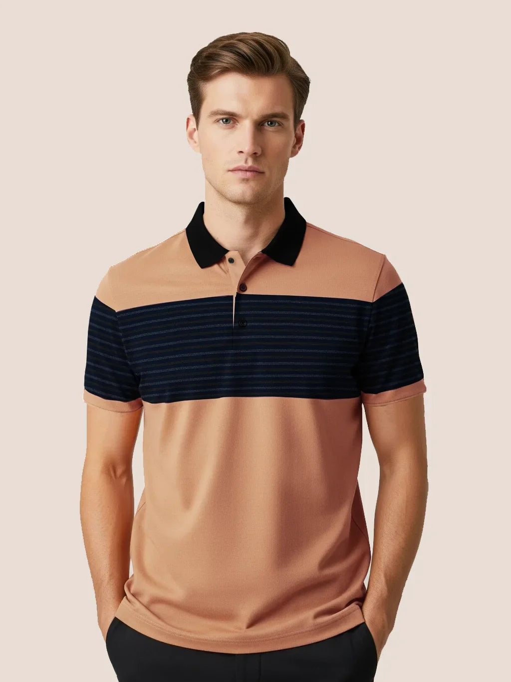 NXT Summer Polo Shirt For Men-Light Orange with Navy Panel-BE683/BR12936