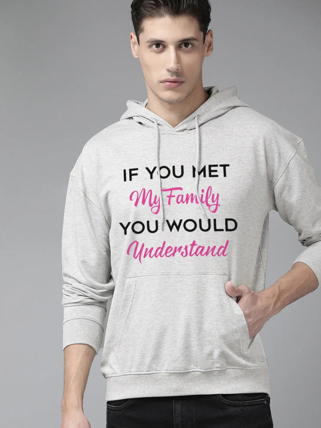 Wound UP Fleece Pullover Hoodie For Men-White Melange With Print-SP331/RT2134