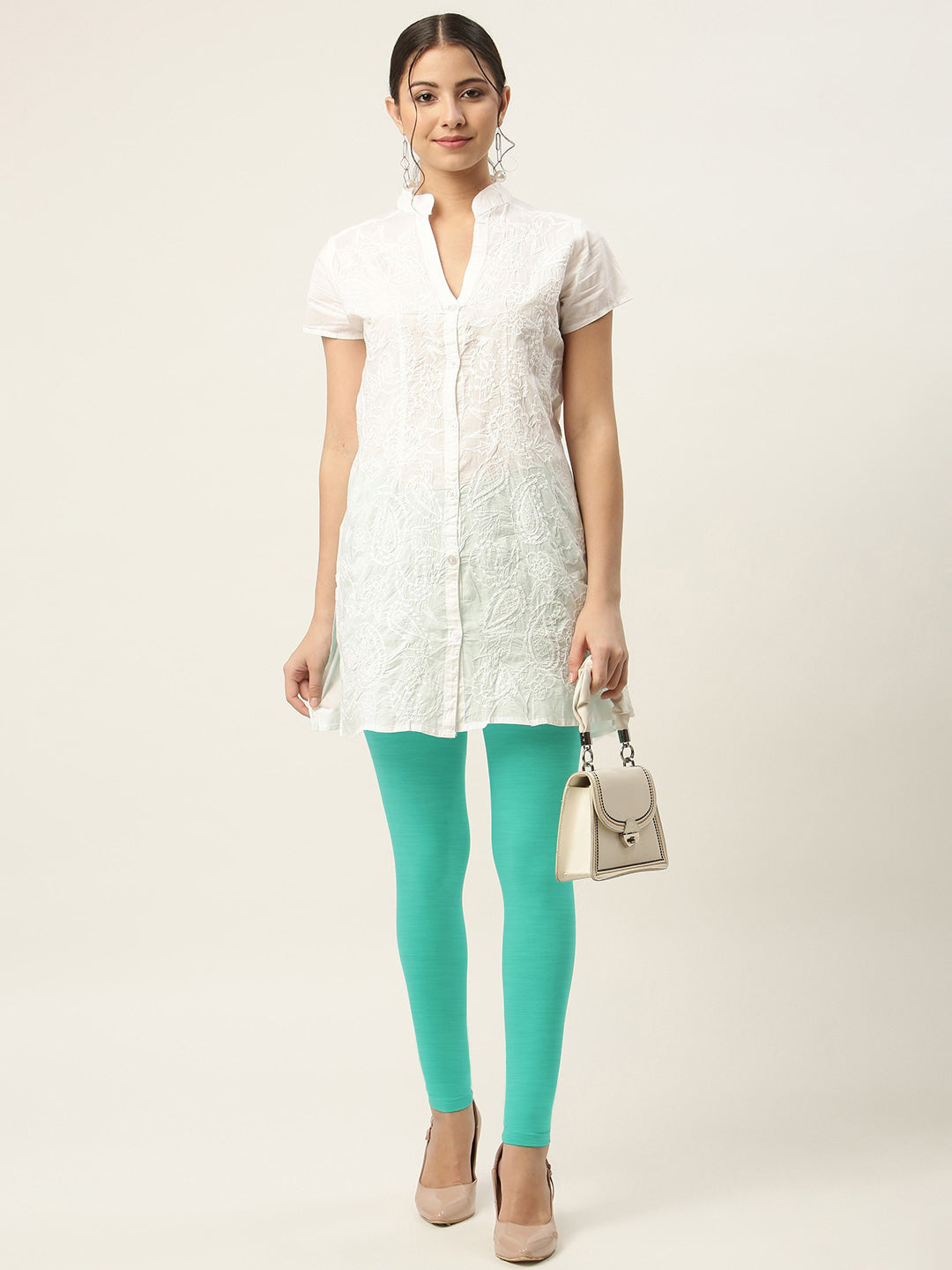 Bella Couture Summer Leggings For Ladies-Cyan Green-SP2042