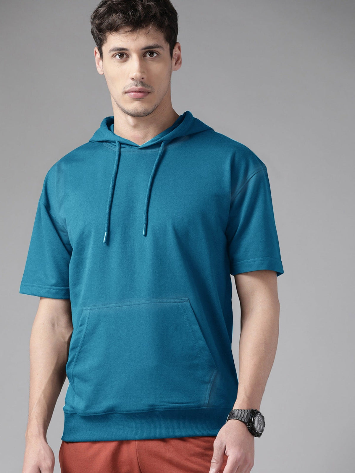 Next Terry Fleece half Sleeve Pullover Hoodie For Men Blue-SP337/RT2137