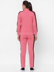 Louis Vicaci Fleece Zipper Tracksuit For Ladies-Pink with Black Stripe-BR367