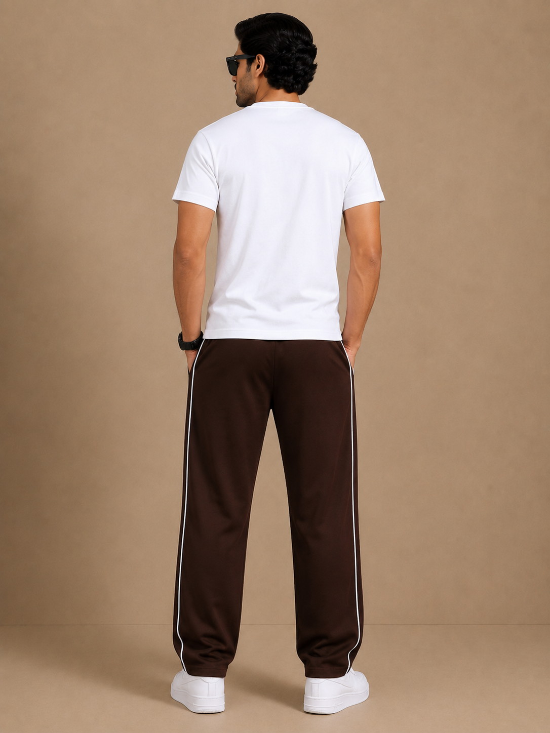 Stylish Regular Fit Both Season Trouser For Men Dark brown with white stripes tr2