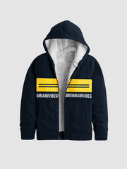 Miami Vibes Stylish Inner Fur Zipper Hoodie For Kids-Navy With Lime Yellow Panel-SP1174/RT2292