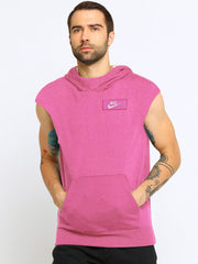 NK Fleece Cowl Neck Sleeveless Hoodie For Men-Pink Melange-SP333
