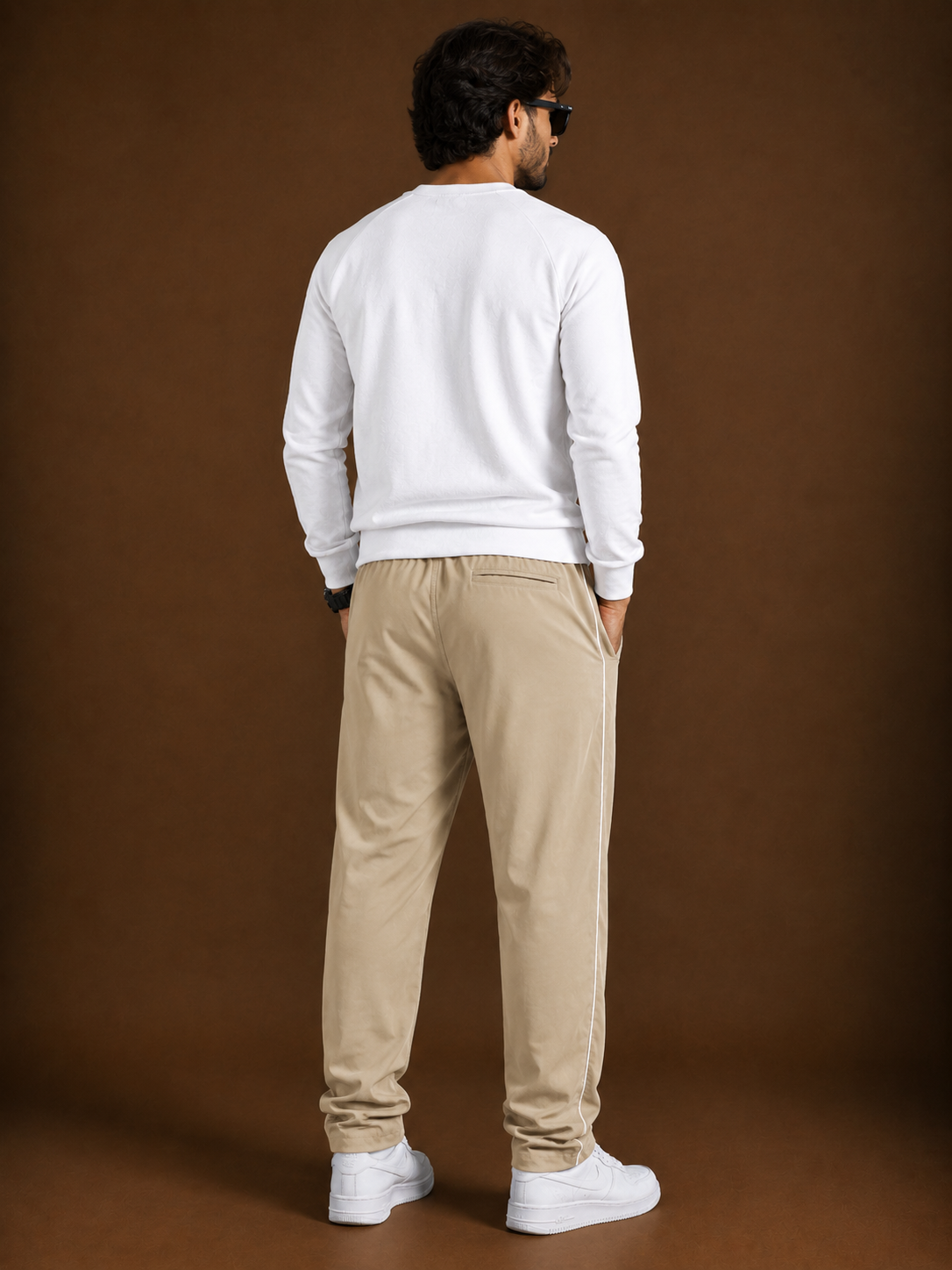 Stylish Regular Fit Both Season Trouser For Men Light khaki with white stripes tr13