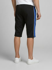 Stylish Knee Length Short For Men-Black With Royal Blue Stripe-BE7409